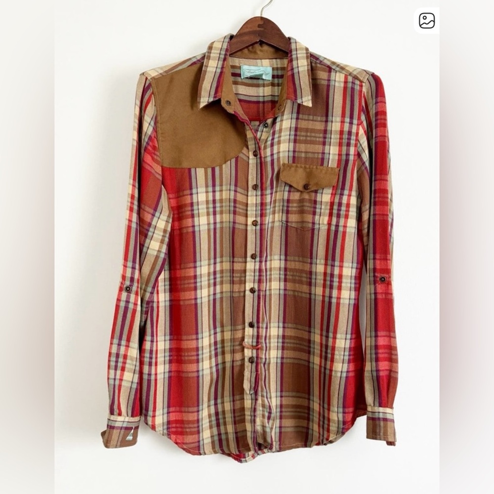 TASHA POLIZZI Western Plaid Button Down Shooting Shirt Medium M
